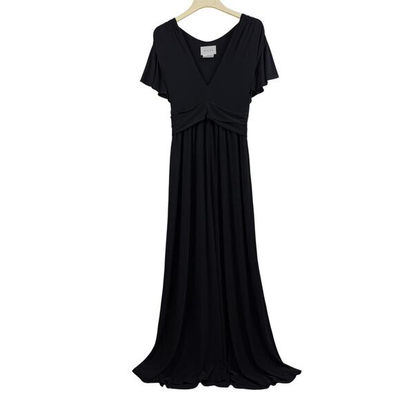 Anthropologie Bhldn Black Maxi Dress Size 18 Flutter Sleeve Tie Belt Stretch - Picture 13 of 15